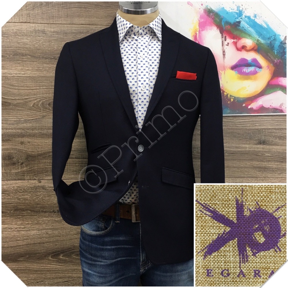 EGARA Mens Navy Wool Blazer Sport Coat Casual Jacket Size 38R Classic Suit